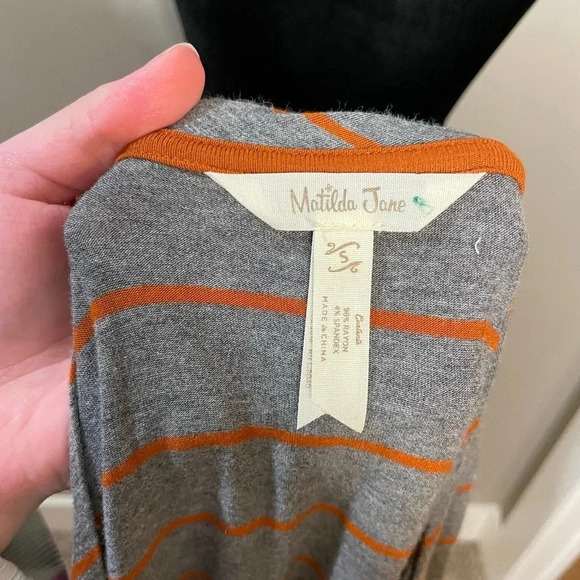 Matilda Jane Gray and Orange Striped V Neck Long Sleeve Tunic Top - Picture 10 of 10